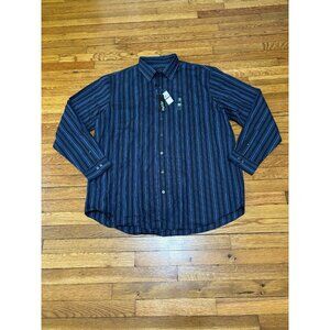 Van Heusen Studio Mens Dress Shirt Sz 2XLT Big & Tall Black Blue Stripe NWT $60